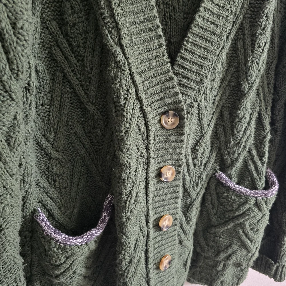 Free People | Montana Cable Knit Cardigan Green M